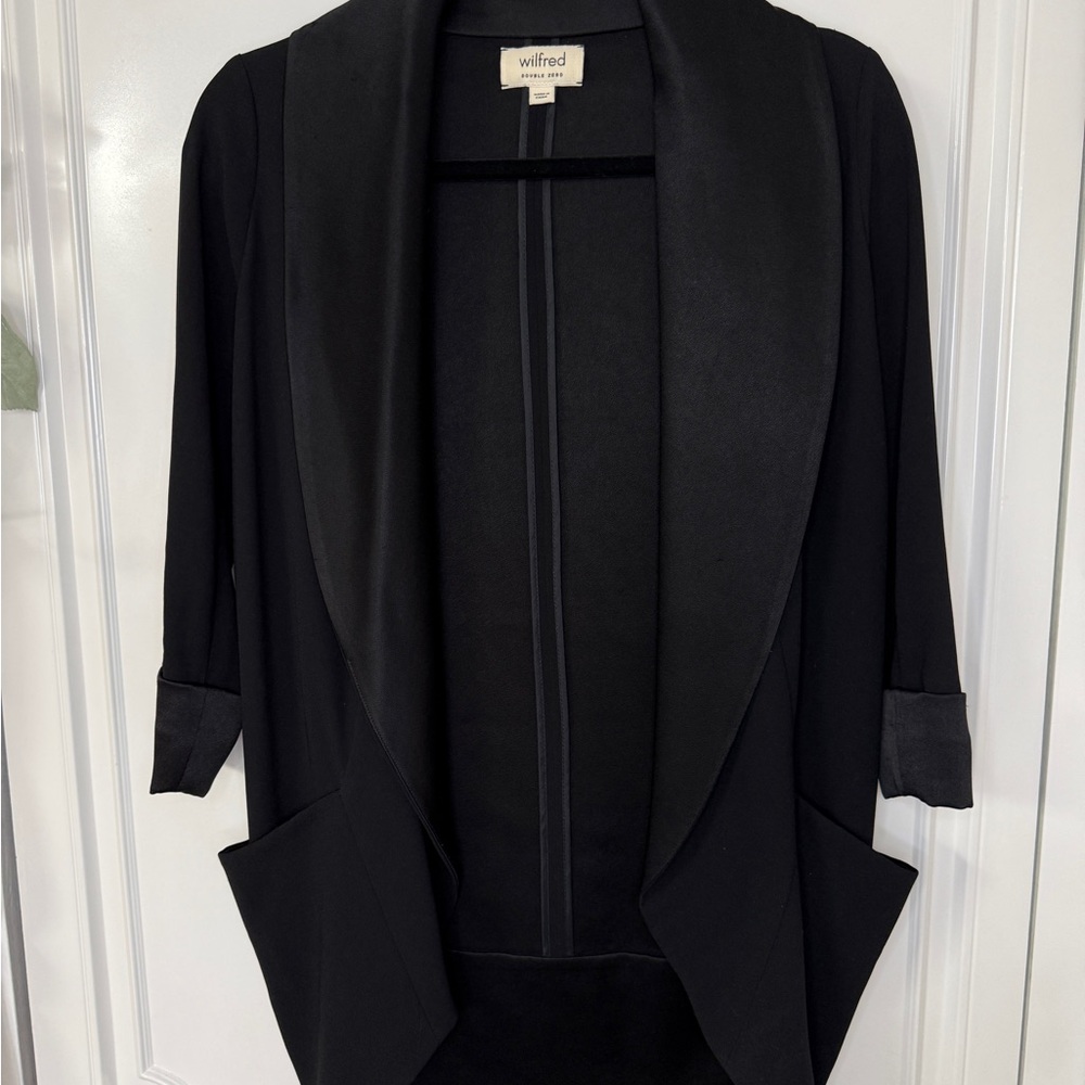 Wilfred Double Zero Black Draped Open-Front Blazer Jacket